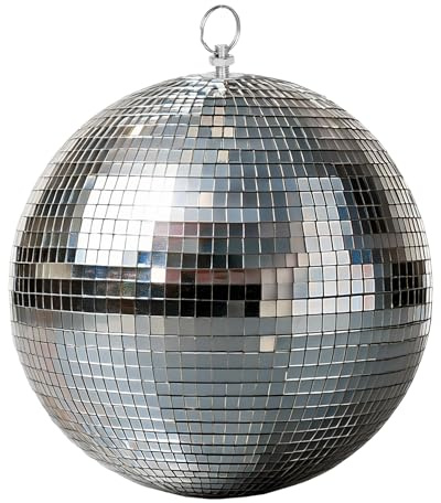Sfera da discoteca con gancio da appendere – 30 cm – Sfera a specchio con sfaccettature in vetro vero argento – effetto luce per feste