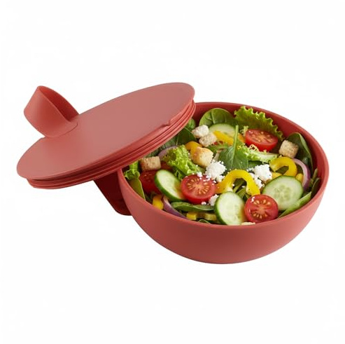 Punorric Make & Take Salad Bowl with Lid 1L Plastic Lunch Box for Adults, Airtight Portable Salad Containers for Lunch, Leakproof Bento Box with Secure Click Closing, Dishwasher & Microwave Safe