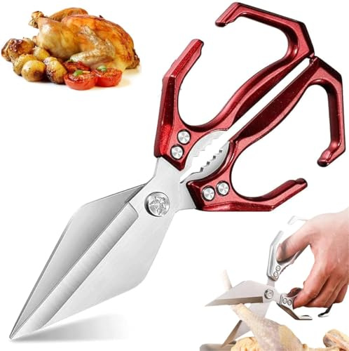 Seattleget Multifunctional Heavy-Duty Kitchen Shears,Stainless Steel Cooking Shears with Ergonomic Handle,Japanese Cooking Shearss for Food, Chicken Bones and Turkey (Red)
