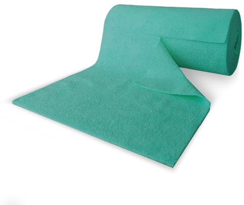 wolk 50x Mikrofasertücher auf Rolle - Türkis - 25x25 cm Putztuchrolle | Saugstarke Putzlappen zum Abreißen, fusselrei & waschbar, ideal für Werkstatt, Auto & Haushalt, 180 g/m²