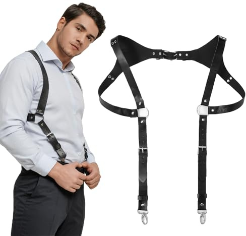 CIATBYYJ Men Leather Suspenders Vintage Men's Back Support Harness Harness Black Belt Strap Body Accessory