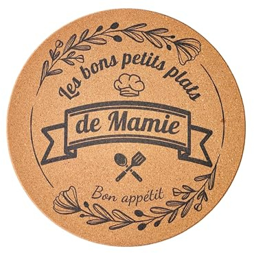 Dessous de Plat Mamie Personnalisé – Cadeau Cuisine pour Grand-Mère – Dessous de Plat en Liège Naturel Gravé – Idée Cadeau Anniversaire & Fête des Grands-Mères (Dessous Plat pour Mamie)