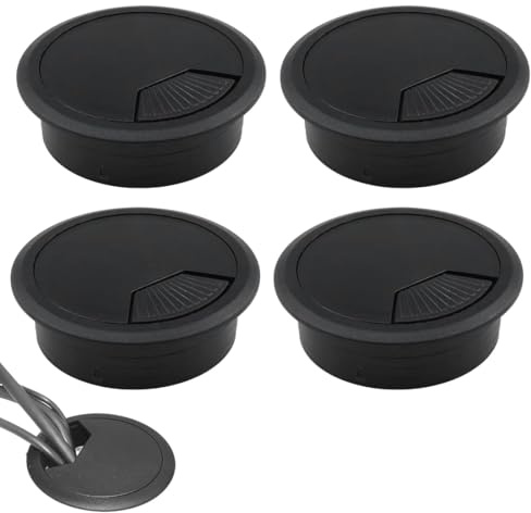4 Piezas Pasacables de Mesa Circular de plástico Pasacables Mesa Oficina Ø60mm Tapa pasacables encastrable en Mesa de Oficina/Escritorio (Negro)