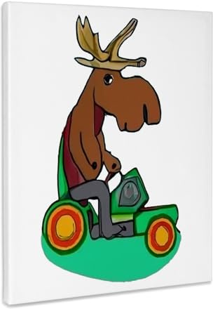 3dRose Funny Cute Moose riding Lawn Mower cutting grass Museum Grade Canvas Wrap 16x20