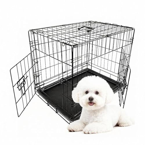 Heavy Duty Dog Crate - Foldable Metal Dog Cage with 2 Doors (Front & Side), Chew-Proof Tray, Carrier Handle | Secure Puppy Training Crate, Travel & Home Use (18inch-46cm L x 25cm W x 36cm H)