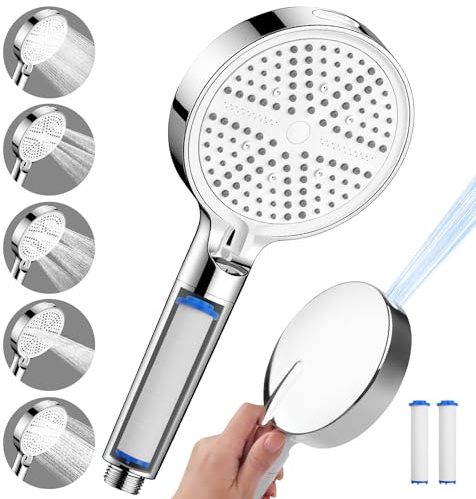 UYUYong Pomo de Douche 6 Modes de Pulvérisation Réglables, Poire de Douches | Design Turbocompressé+20 Shower Filter Cartridge Pommeau Douche Anti Calcaire avec Grand Panneau pour Bain Douches Nettoyage