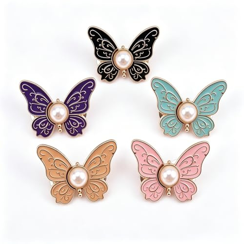 Bekecidi Bouton Papillon Clipsable en Alliage 3,5 x 2,8 CM Usage Universel | 5 paires assorties, bouton sans couture pour ajuster la taille, accessoire déco pour jeans, pantalons, jupes et vêtements