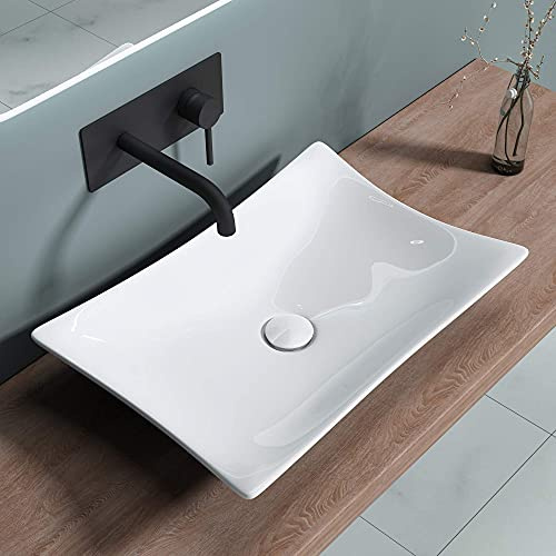 doporro Lavabo da Appoggio Rettangolare 56,5x38x11 cm per Bagno | Lavandino per Bagno in Ceramica, Rivestimento Nano Incluso, Installazione da Tavolo, Posa Soprapiano, Montaggio su Piano