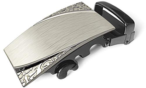 Ganzoo Gürtelschnalle Automatikschnalle Typ B nur für Gürtel mit Rasterschiene, Edelstahllook silberfarben, Metall teils glänzend teils gebürstet, mit Verzierung, 8,3 x 4 x 1,8 cm, 94 g