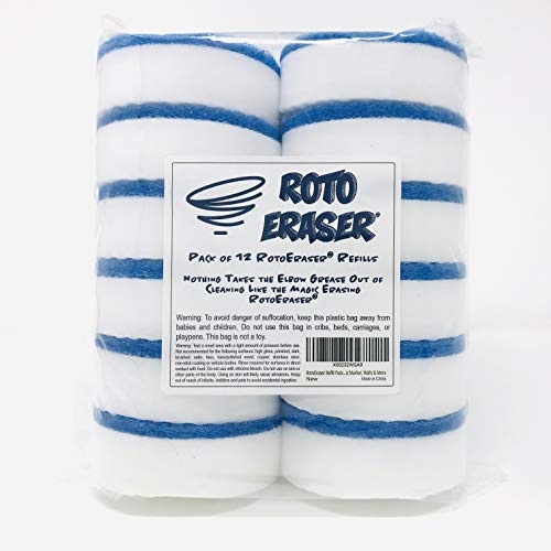 RotoEraser Refill Pack of 12 | Drill Powered Magic Cleaning Eraser Sponges | High Density Melamine Scrubber for Bathroom, Kitchen, Baseboards, Grout, Magic Marker & More