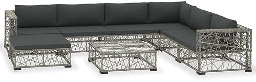 8-delige Loungeset met kussens poly rattan grijs