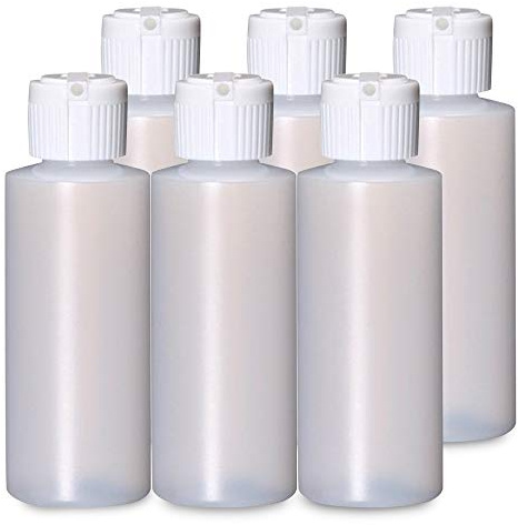 Paquete de 6 botellas cilíndricas de plástico con boquilla de vertido con tapa abatible