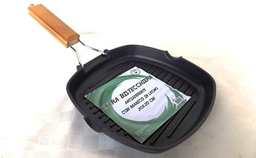 Borella Casalinghi Extra Bistecchiera Antiaderente con Manico in Legno cm.20x20