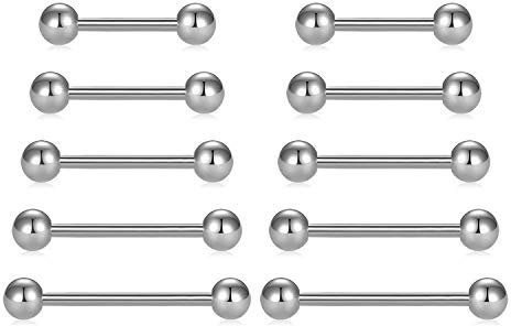 VF VFUN 14G Edelstahl Straight Barbell Brustwarzenpiercing Zunge Ringe Knorpel Piercing Ohr Körperschmuck Retainer Schmuck für Damen Herren Länge 12-20mm