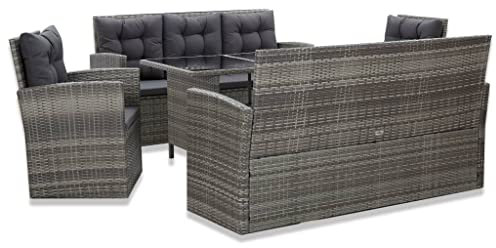 vidaXL Gartenmöbel 5-TLG. mit Auflagen Sitzgruppe Gartengarnitur Lounge Sofa Gartensofa Sitzgarnitur Gartenset Esstisch Poly Rattan Grau