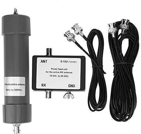 Antenna attiva mini frusta, 10KHz-30MHz 9-15V HF LF VHF SDR RX Antenna attiva con cavo coassiale portatile BNC-BNC /8m + unità di alimentazione