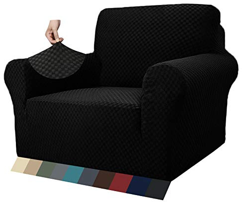 MAXIJIN Jacquard Sessel Wohnzimmer Sesselbezug Stretch für Wohnzimmer rutschfest Stuhlbezug Sofabezug 1 Sitzer für Hunde Haustiere mit Anti-Rutsch-Schäume (1 Sitzer, Schwarz)
