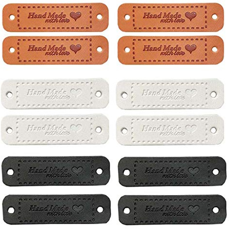 Juland 60 Stück Handmade Kunst Leder Labels Etiketten Tags PU Kleidung Tasche Näharbeit DIY Kleideretiketten Rechteck Nähen Webetiketten Lederlabel Schilder Aufnäher Handarbeit - 1.5x5.5cm- 3 Farben
