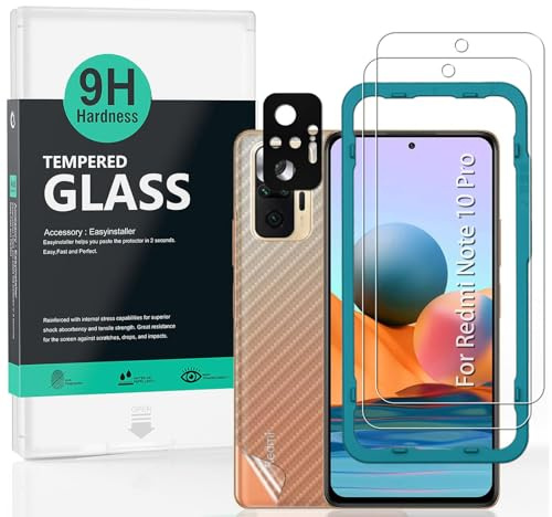 Ibywind Schutzfolie kompatibel mit Redmi Note 10 PRO 4G 6.67, mit Material Kamera Schutzfolie, Carbon Fiber Skin für die Rückseite, Inklusive Easy Install Kit (Zentrierrahmen)