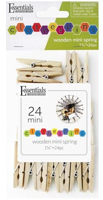 Essentials by Leisure Arts Mini Wooden Clothespins 1.75 - 24 Pack Small Spring-Loaded Pins for Crafts, DIY Projects, Gift Wrapping, Photo Displays, and Home Decor