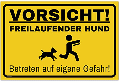 Vorsicht Hund Schild (30 x 20 cm) - Warnung vor dem Hund Schilder - Schild Hund Warnung aus hochwertigem Kunststoff - Hundeschilder Warnung - Gelb