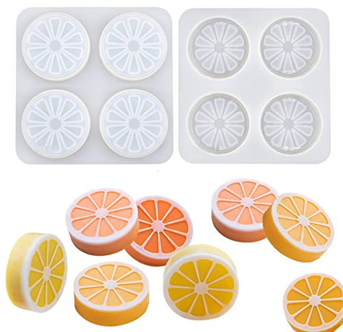 DD-life 2 Pcs 4 Cavity Lemon Slice Silicone Molds Orange Slice Silicone Molds for Handmade SoapCake Decorating DIY Fondant Candy Making Chocolate Pudding Mousse Cupcake Topper Birthday Party Moulds