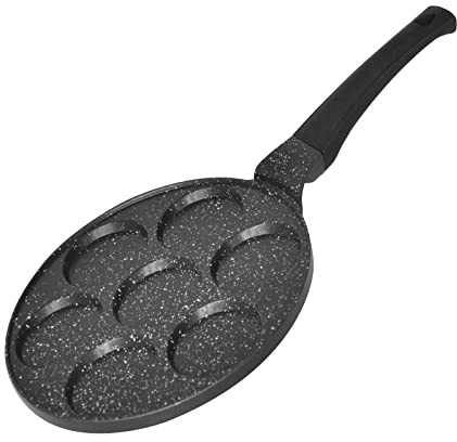 Poêle à frire en céramique antiadhésive (26 cm, 7 Moule) mini-crêpes blinis En fonte d’aluminium Avec revêtement à triple couche et 7 trous pancakes et Oladji, Petit-déjeuner Oeuf Au Plat Hamburger