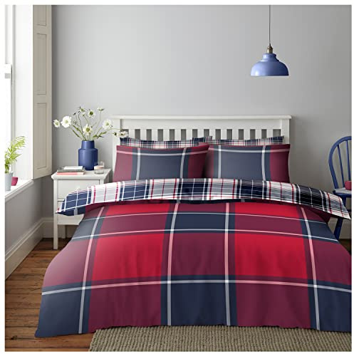 GC GAVENO CAVAILIA Tartan Duvet Covers Set, Reversible Bedset Check Bedding Double Bed Set, Super Soft Quilt Covers, Red