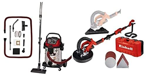 Einhell Aspirateur eaux et poussières Te-VC 2025 SACL (pour des poussières de valeurs MAK>1 MG/m³, 25L, système de Nettoyage du Filtre, Buses + filtres) + Ponceuse pour cloisons sèches Te-DW 225