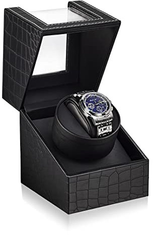 Single Watch Winder for Automatic Watches: Automatic Watch Winder Box with Japanese Quiet Motor, Watch Movement Holder with Flexible Pillow Fits Women and Men, AC Adapter or Battery Powered