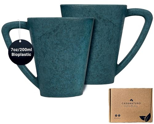 CASA NATURO ® Lot de 2 tasses à café en bois de pin de 200 ml avec poignées | Tasses à cappuccino incassables et durables | Passe au micro-ondes | Cadeau de café | Bleu sarcelle
