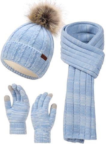 NATUST Mütze Schal Handschuhe Set Damen Winter Dickes Strickset