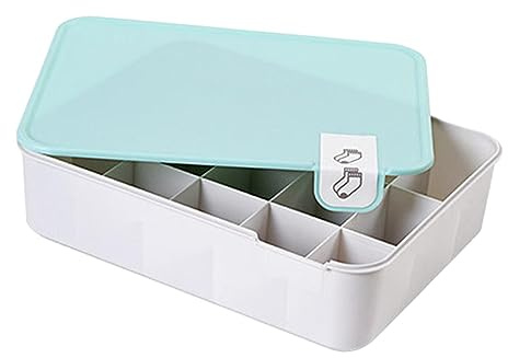 perfk Scatola portaoggetti per Biancheria Intima Organizzatore per cassetti in PP con segni Portagioie con Contenitore portaoggetti impilabile, Coperchio Blu 15 Griglie