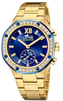 LOTUS Orologio Intelligente Donna Ibrido Connected Acciaio Inossidabile 316L Dorato - Vetro minerale - Impermeabile 5 ATM - Controllo musica, contapassi, notifiche e rifiuto chiamate 18925/2