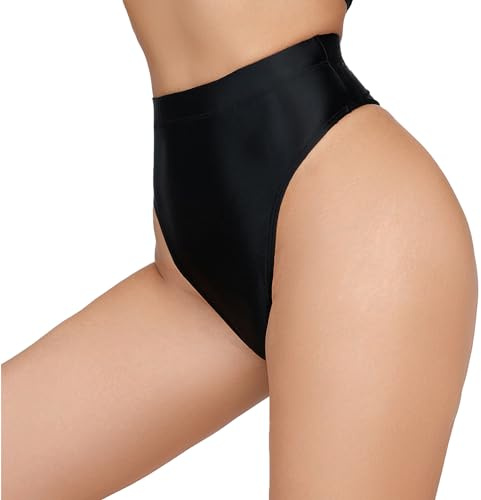 Happy Cherry Invisible High Waist Panties for Women Shiny Oily Glossy Tangas Stretch Light Weight Essential Hipster Panties Black M