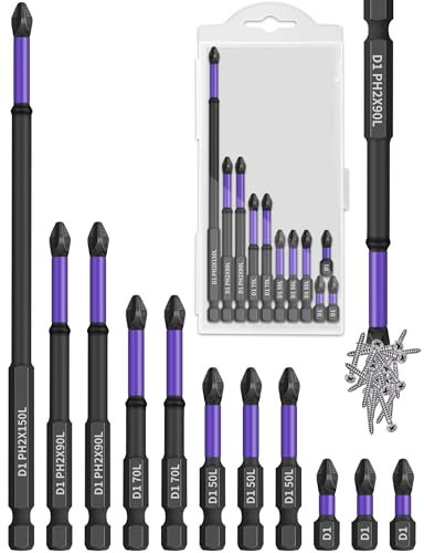 Tomorotec Set di 11 punte magnetiche per cacciavite Phillips, antiscivolo, ammortizzanti, compatibili con cacciaviti elettrici e a percussione (viola)