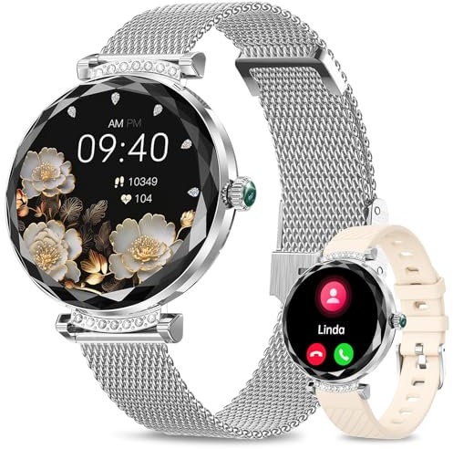 Fitonme Smartwatch Damen Rund mit Telefonfunktion, 1,19 Zoll AMOLED Display Fitnessuhr mit 100+ Sportmodi Pulsuhr SpO2 Schlafmonitor, IP68 Wasserdicht Sportuhr Armbanduhr für Android iOS Silber