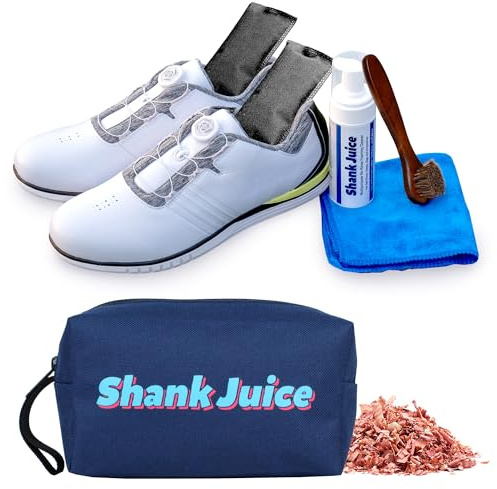 Shank Juice Clean Kit for Golf Shoes and Accessories - 6-item Kit: No Rinse Foaming Cleaner, Brush, Cloth, Cedar Inserts