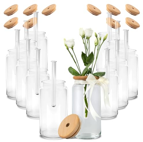 12 Stück personalisierbare Vasen - Tischvasen & Blumenvase Set | Glasvasen als Hochzeitsdeko zum Beschriften und Gestalten - für Tischdeko, Feier, Event und Geschenke