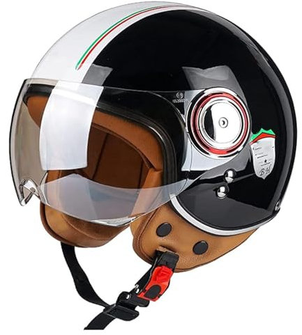 QJWMatic Motorradhelm Retro Halbhelm ECE Zertifizierung Moped,Klassisch Erwachsene Damen Herren Jethelm Mit Sonnenblende Halbschalenhelm A,L57-58CM