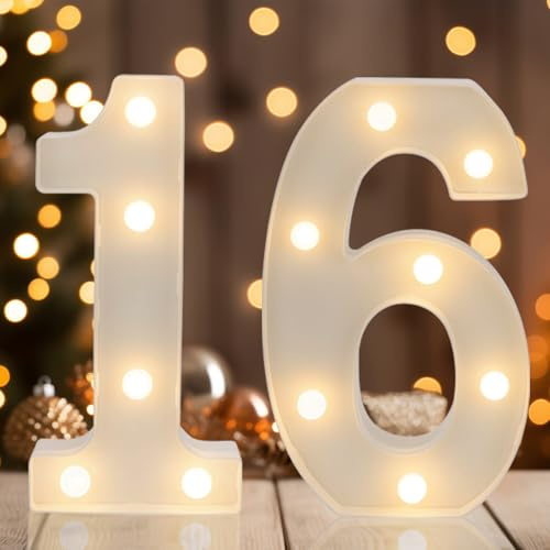 IFDGCTK Decorative Led Light Up Numbers, 16th Birthday Decorations, Warm White Led Numbers Lights, Lighted Marquee Number Sign for Sweet 16th Party Decor