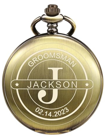 TREEWETO Personalisiert Graviert Taschenuhr mit Gravur Kette Herren Geschenk für Best Man Taschenuhren Bräutigam Geschenke Für Hochzeit Trauzeuge Hochzeitsgeschenk