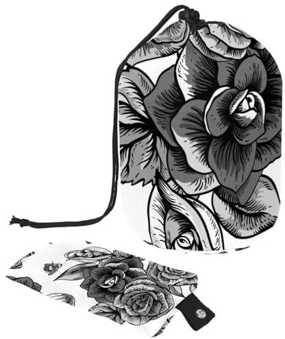 Borsa per il trucco con coulisse, a forma di barile, borsa per cosmetici da viaggio, borsa per il trucco, organizer pieghevole per articoli da toeletta, tasca portaoggetti per donne e ragazze, fiori