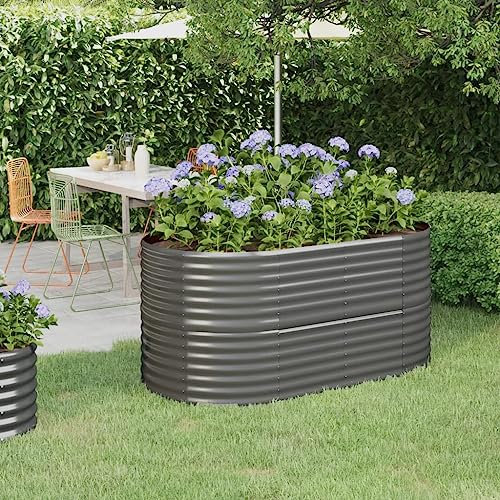puraday Hochbeete Für Garten 152x80x68 cm Blumenkasten Pflanzkasten Terrasse Pflanzkübel Gemüsebeet Kräuterspirale XXL Hochbeet Metall Hochbeet Stahl Hochbeet Groß Gartenbeet Grau