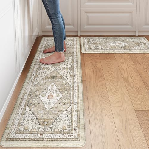 Collive Farmhouse Anti-Müdigkeit-Küchenmatte, gepolsterter Küchenteppich, 2er-Set, wasserdicht, rutschfest, Küchenbodenmatten, ergonomischer Komfort, Stehmatte für Wäsche, Büro, Spüle, Schreibtisch,