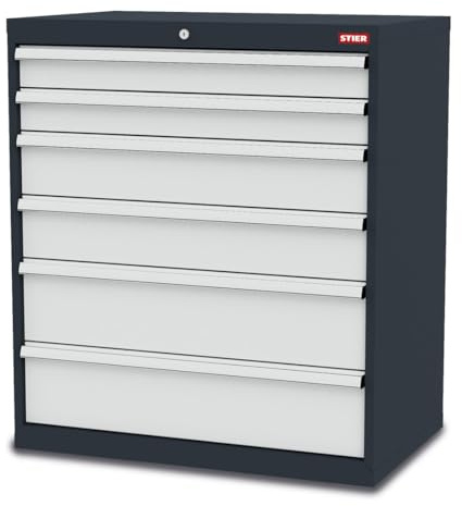 STIER Schubladenschrank mit 6 Schubladen BxTxH 900x575x1020 mm RAL 7016 / RAL 7035