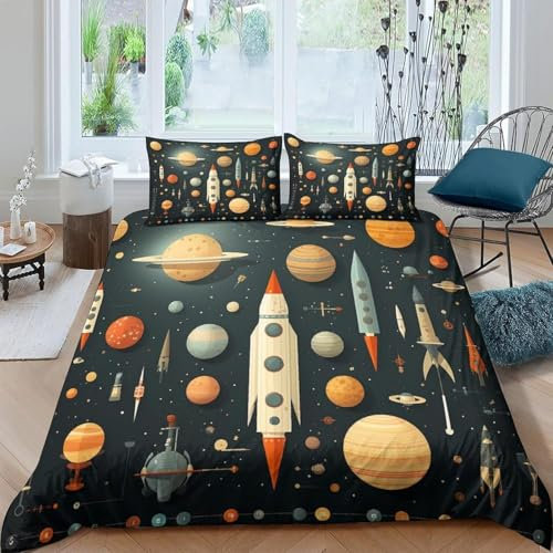 Astronauten-Weltraum Bettwäsche 140X200 Cm Bettbezug Set 3 Teilig Bettwaren 3D Druck Weich Microfaser Bettbezüge Mit Reissverschluss Kinderbettwäsche Mit 2 Kissenbezug - Hypoallergene Tages -636415882