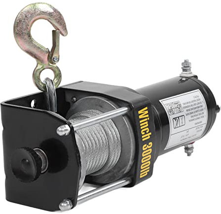 Kit Mini Verricello Elettrico 24 V, Telecomando per Verricello Elettrico 3000 Libbre e Cavo in Filo d'acciaio Incluso Potenza di Trazione 1361 Kg Montata per Accessori ATV e