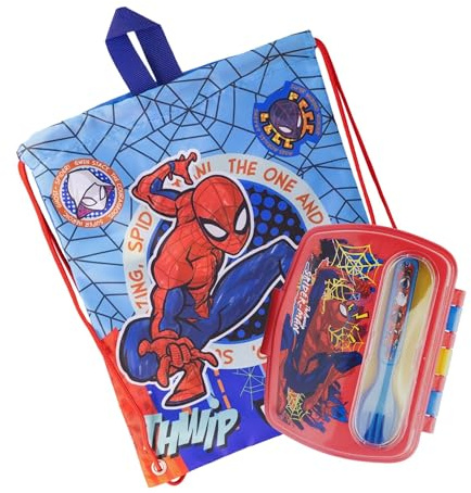 Sorrisini Sandwichera Infantil con Compartimentos y Cubiertos, Mochila Cuerdas Infantil, Bolsas Comida Infantiles, Contenedor Almuerzo, Bolsa Escolar, Mochila Gimnasio, Spider