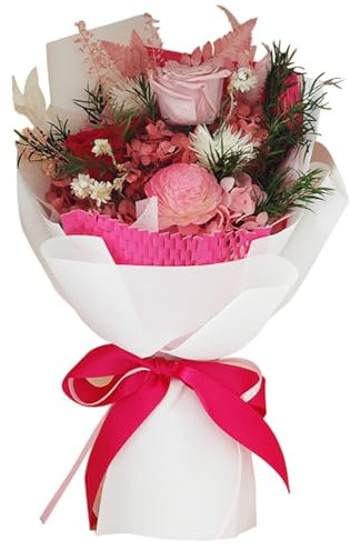 Mrinb Ewige Rose Geschenke für Frauen Rosen, Forever Real Rose Blumenstrauß, Konservierte Blumenstrauß für Geburtstagsgeschenk, Valentinstag, Muttertag, Weihnachten, Hochzeitstag (Rosa)